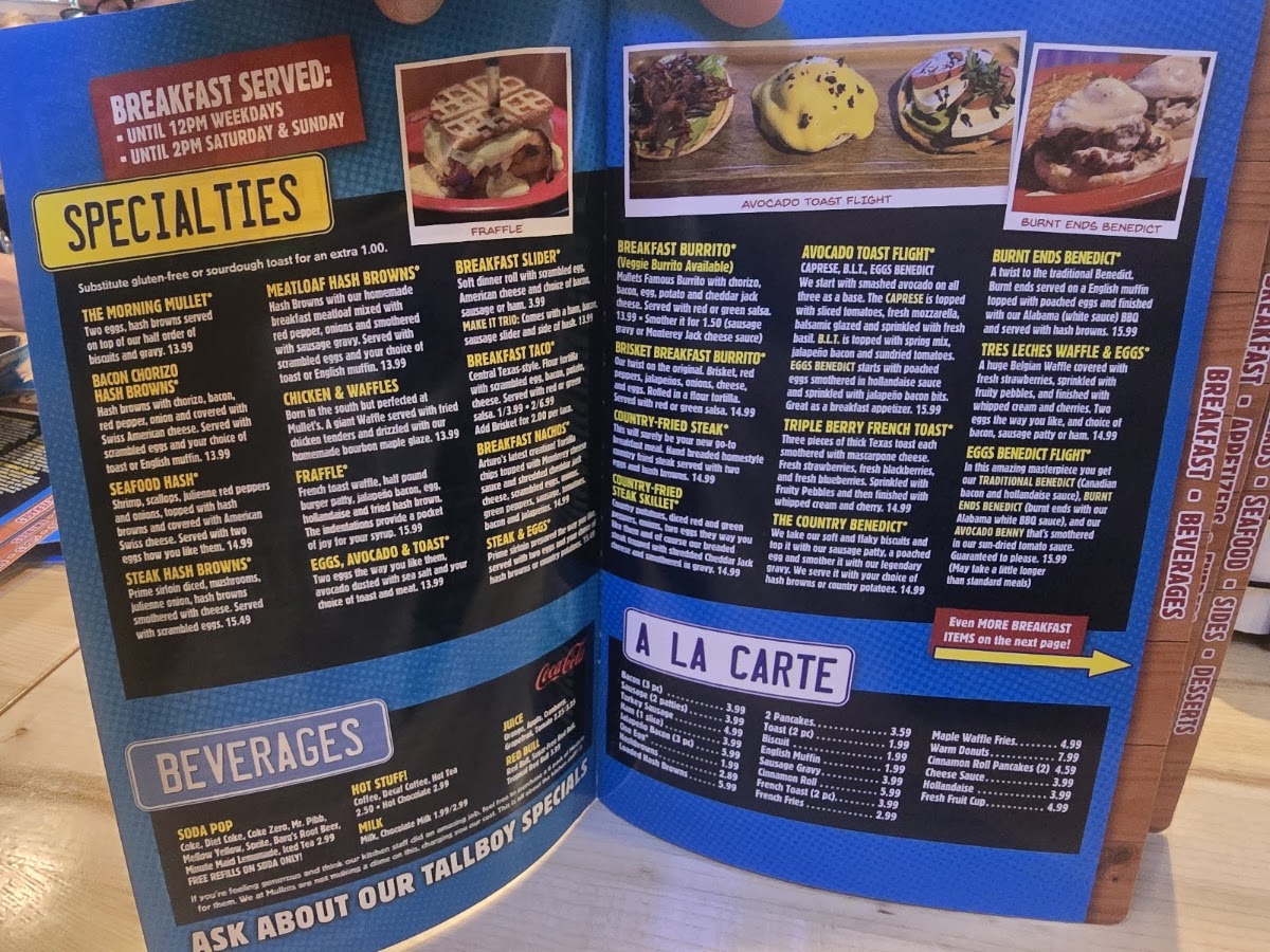 MULLETS RESTAURANT menu board