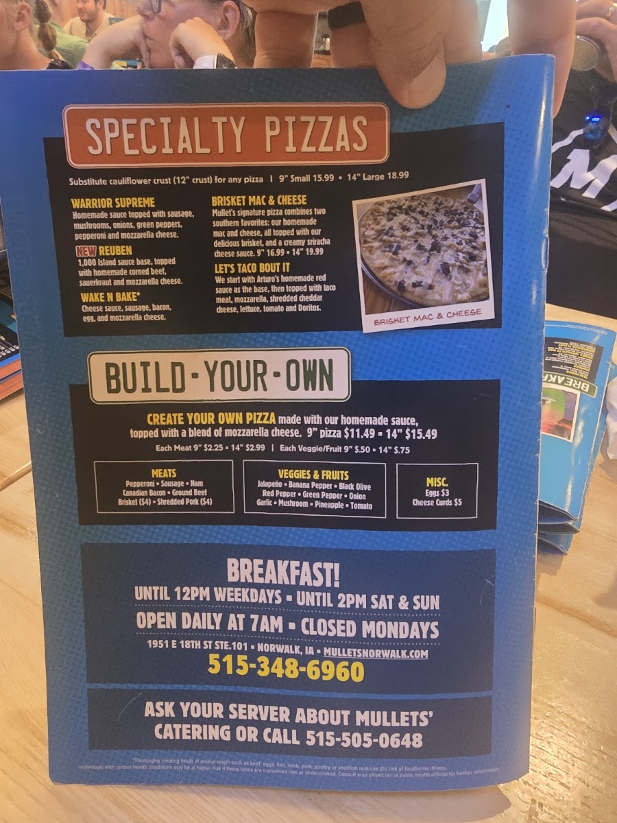 MULLETS RESTAURANT menu board