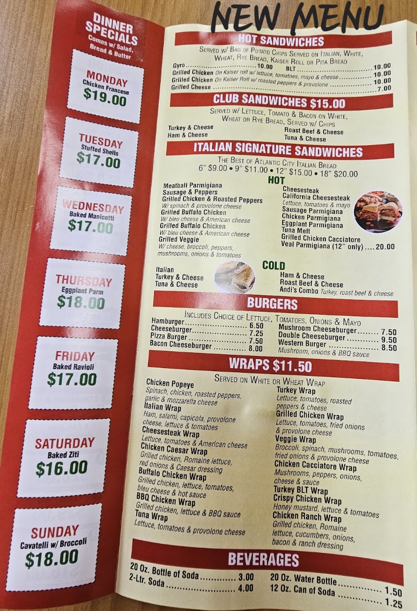 Andis Pizza & Grill menu board