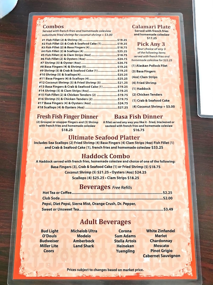 Brother's Fish House Arcadia menu board