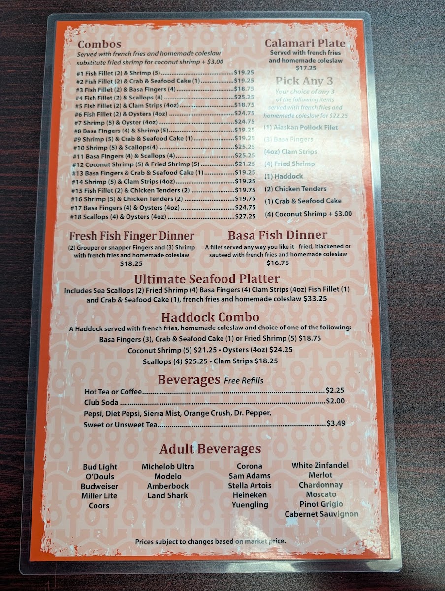 Brother's Fish House Arcadia menu board