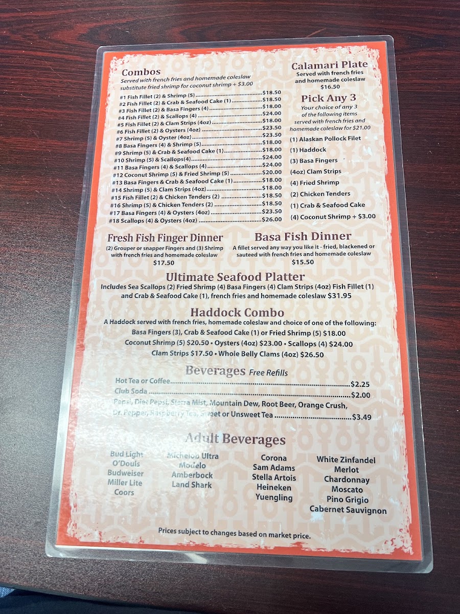 Brother's Fish House Arcadia menu board