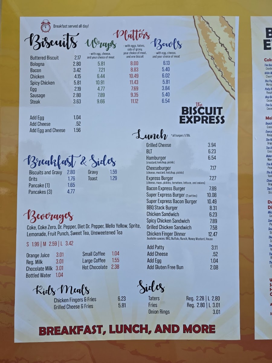 The Biscuit Express menu board