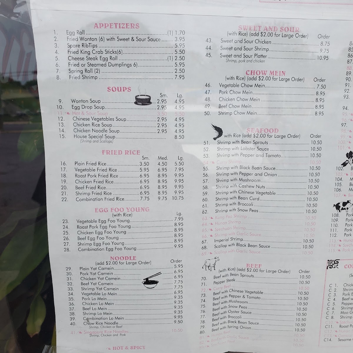 Zheng's Restaurant menu board