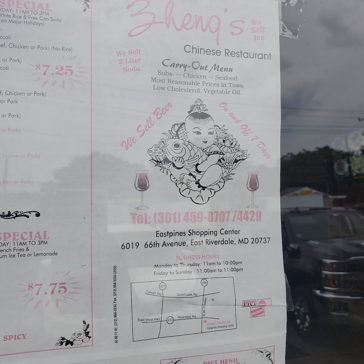 Zheng's Restaurant menu board