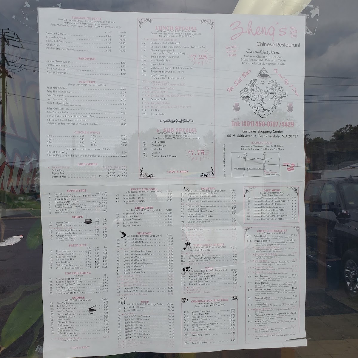 Zheng's Restaurant menu board