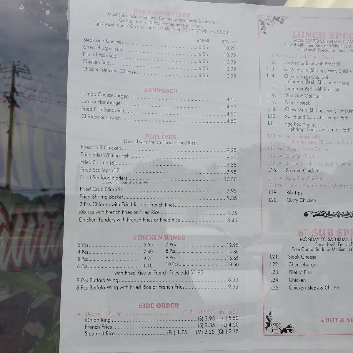 Zheng's Restaurant menu board