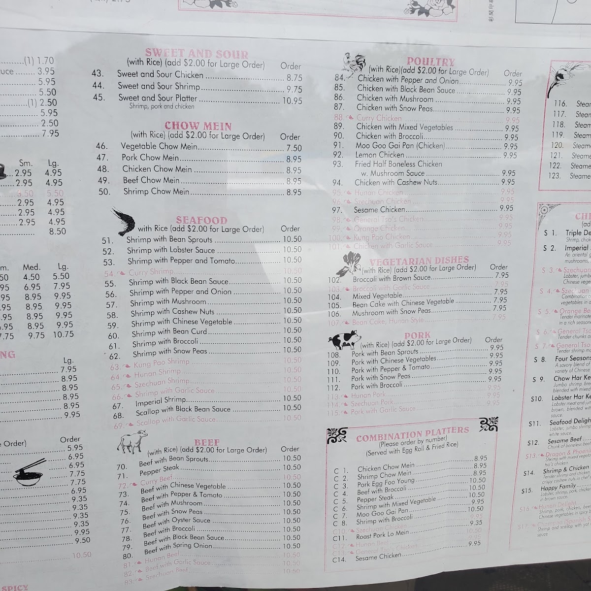 Zheng's Restaurant menu board