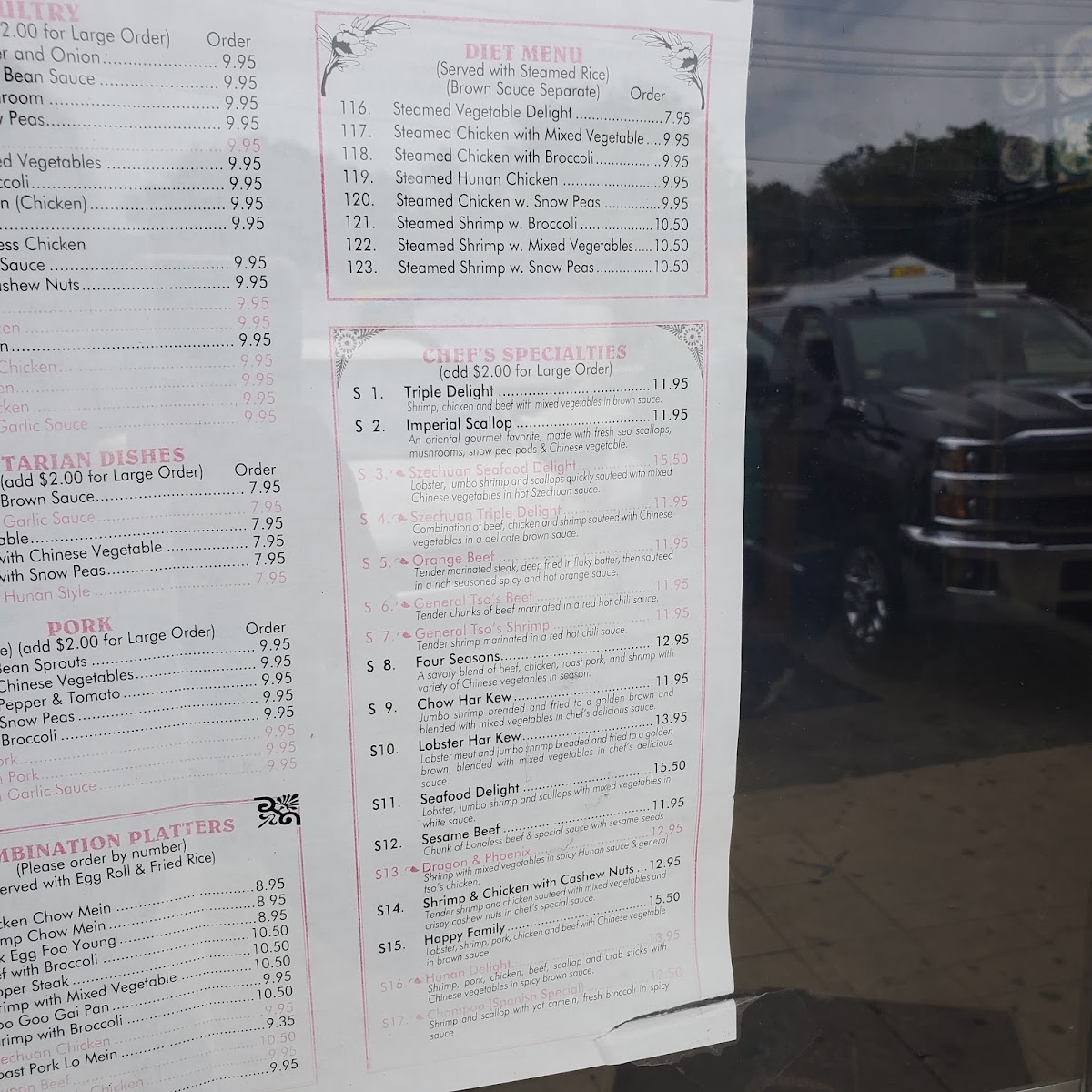 Zheng's Restaurant menu board