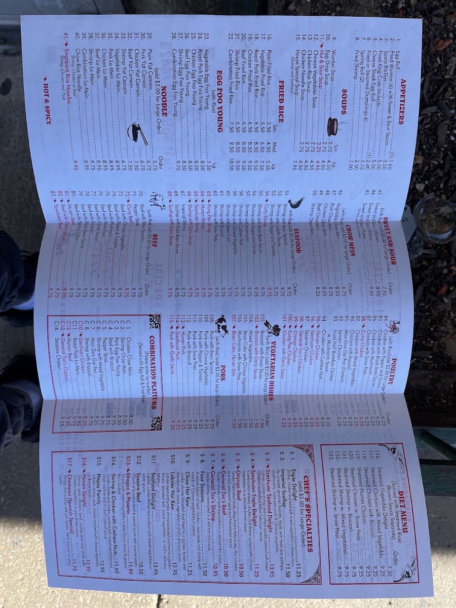 Zheng's Restaurant menu board