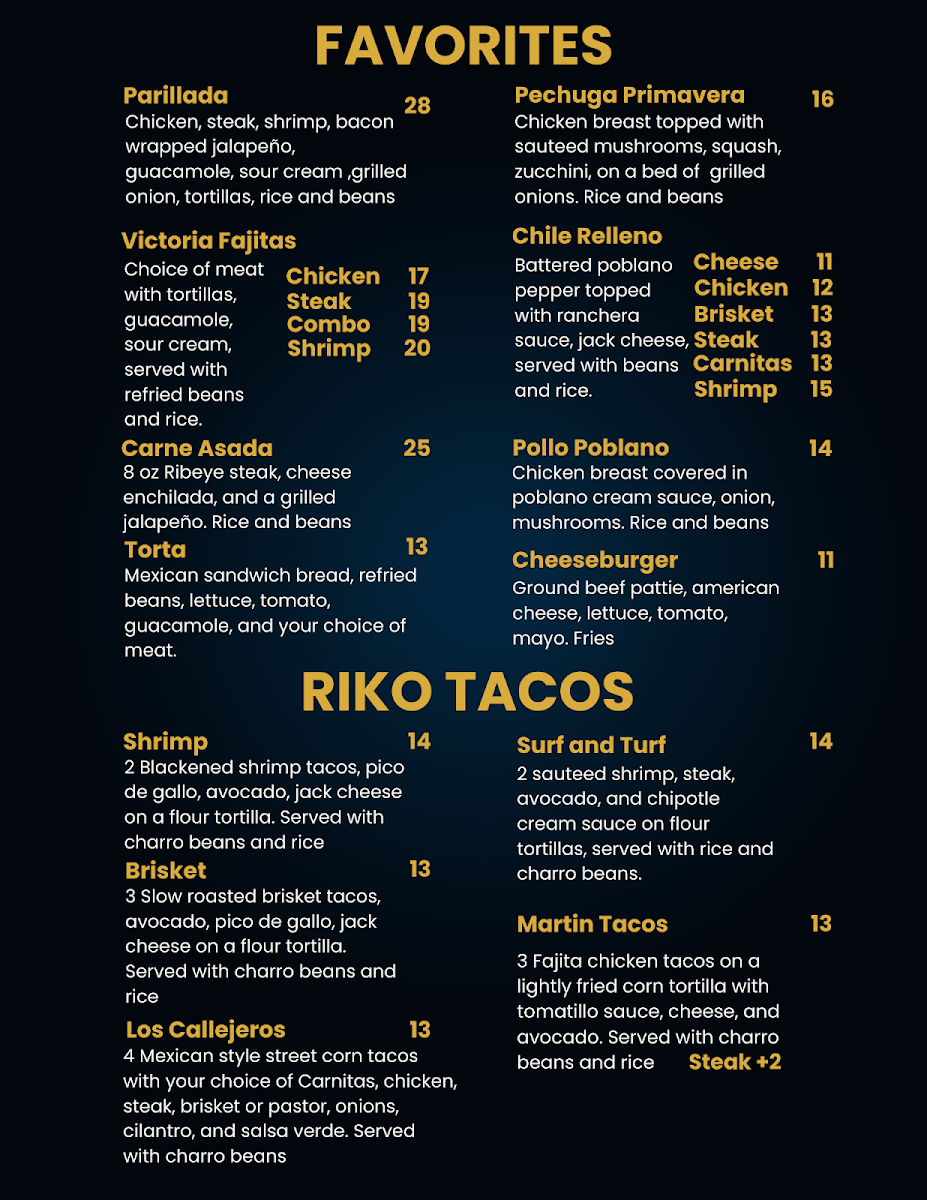 La Victoria Grill menu board