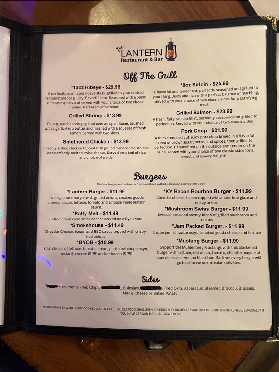 The Lantern Restaurant & Bar menu board