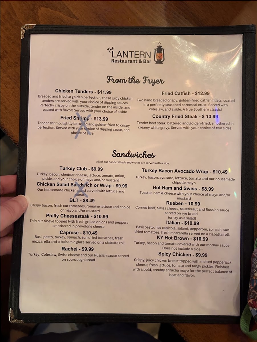 The Lantern Restaurant & Bar menu board