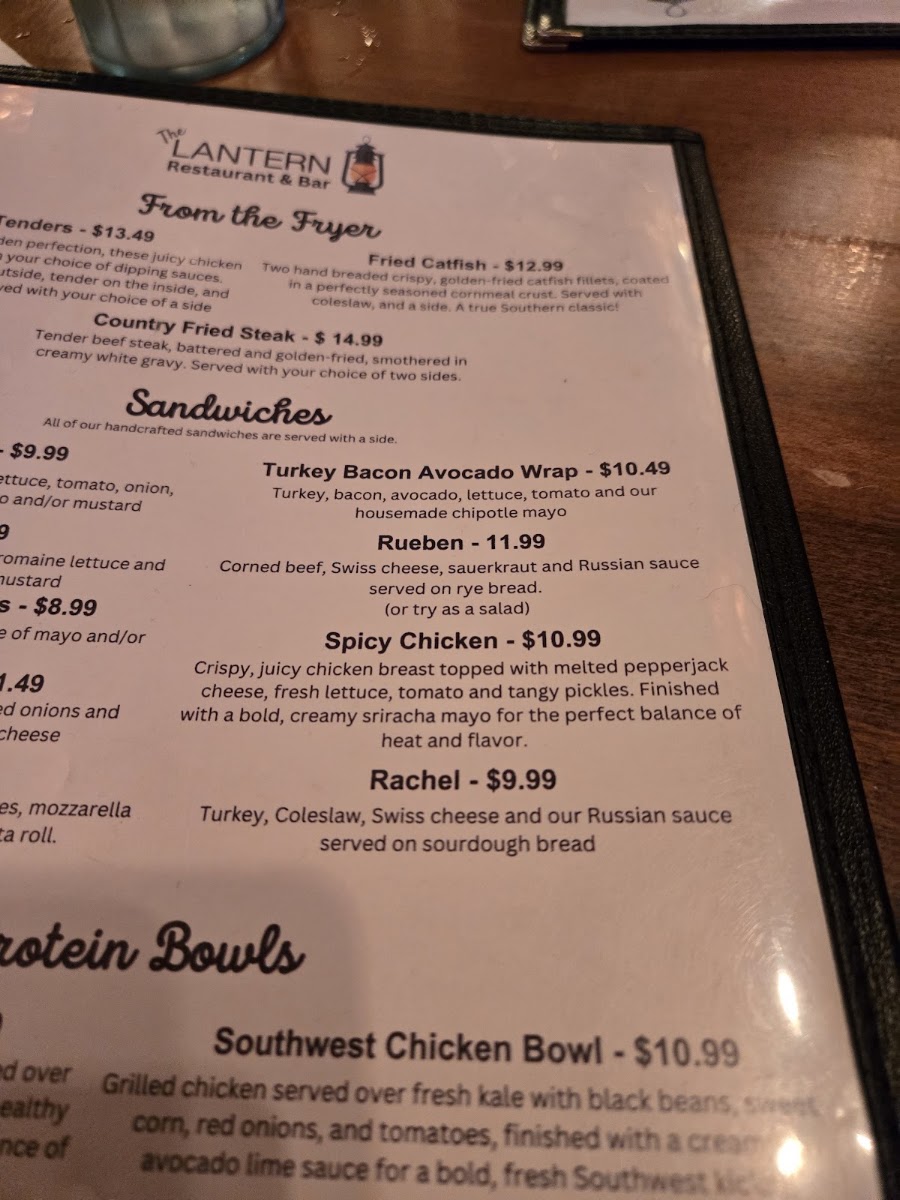 The Lantern Restaurant & Bar menu board