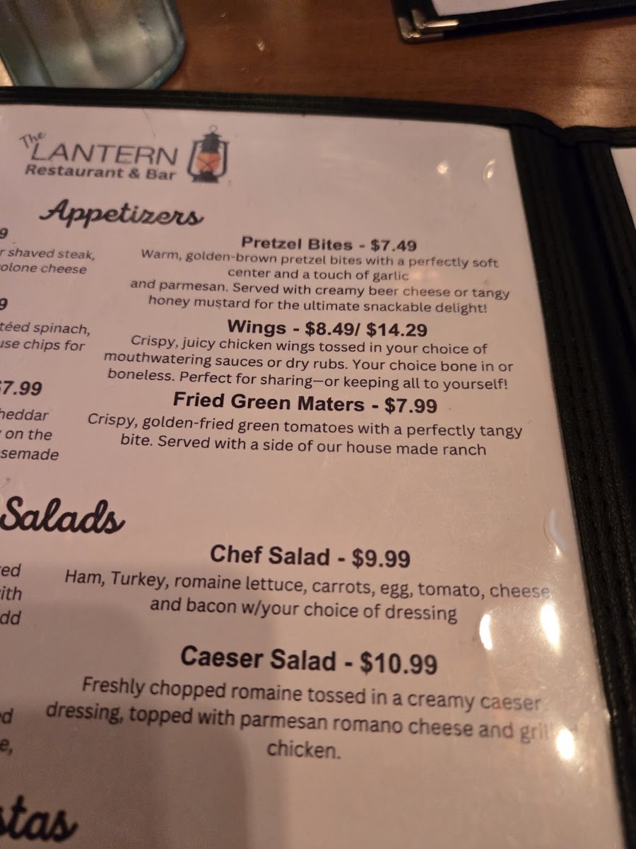 The Lantern Restaurant & Bar menu board