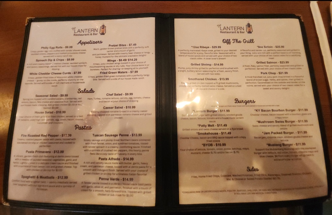 The Lantern Restaurant & Bar menu board