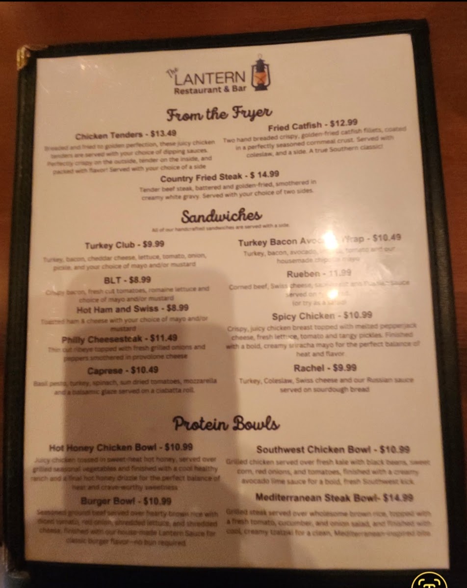 The Lantern Restaurant & Bar menu board