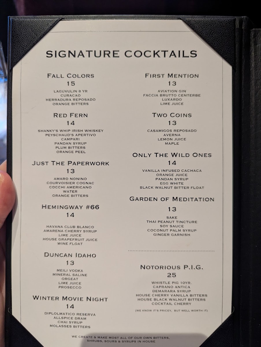 Cooper's Central Table & Cocktails menu board