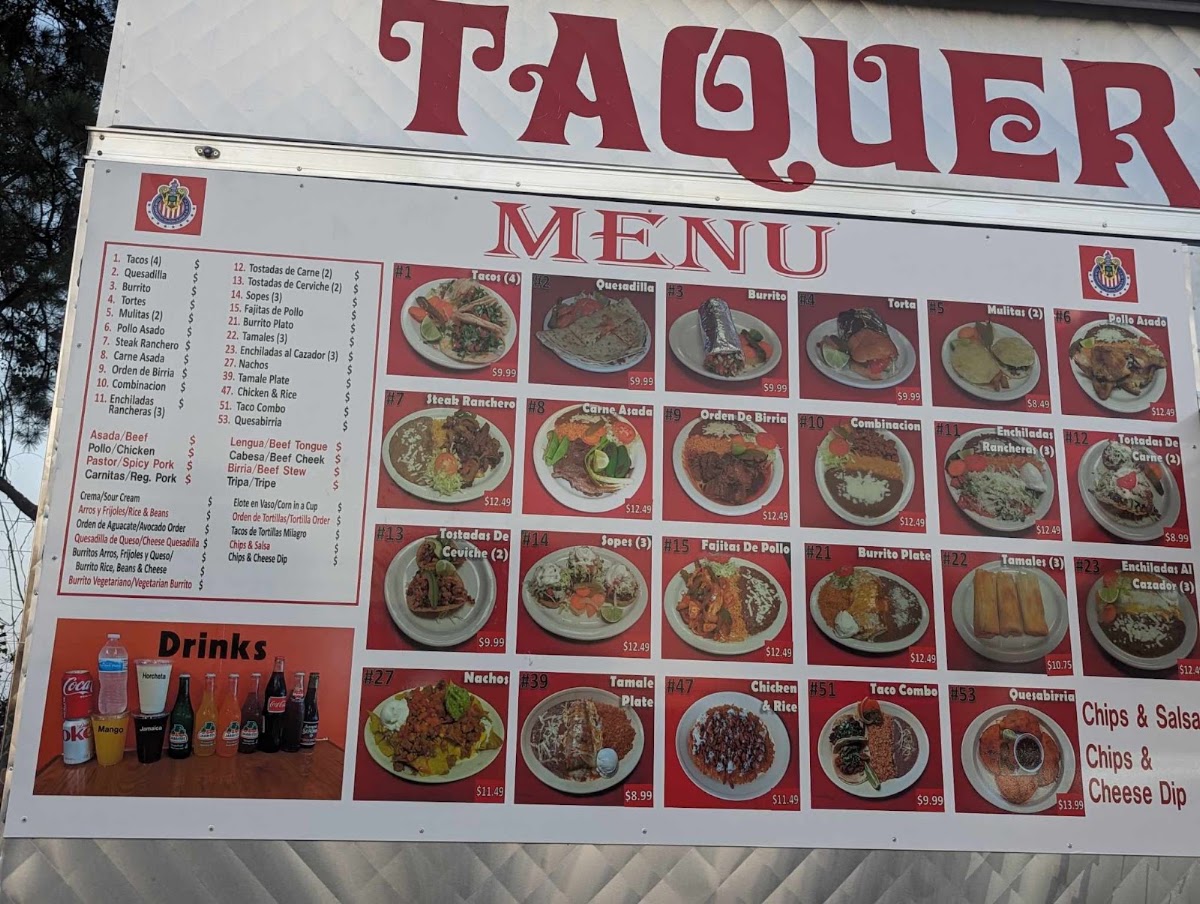 Taqueria El Cazador menu board