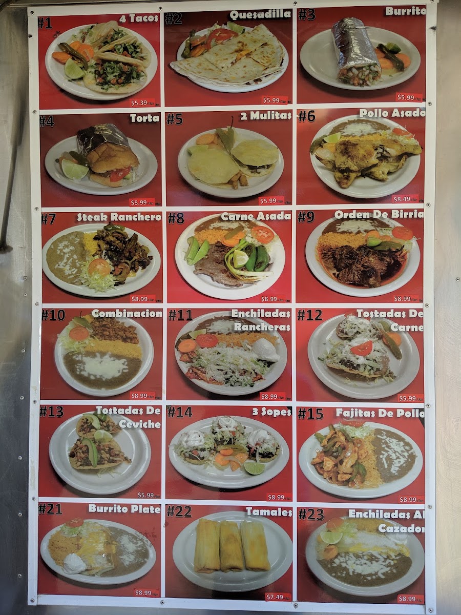 Taqueria El Cazador menu board