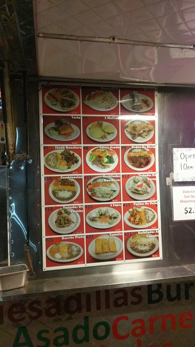 Taqueria El Cazador menu board