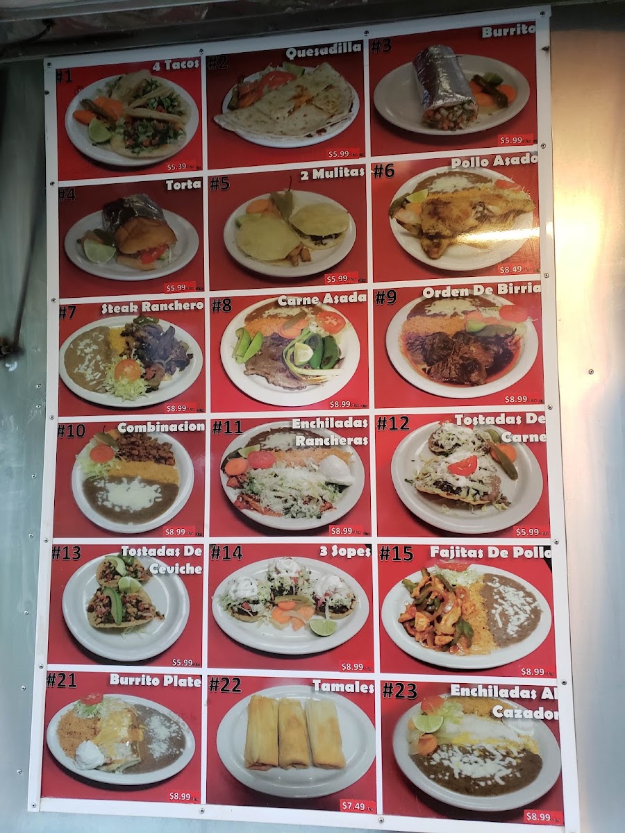 Taqueria El Cazador menu board