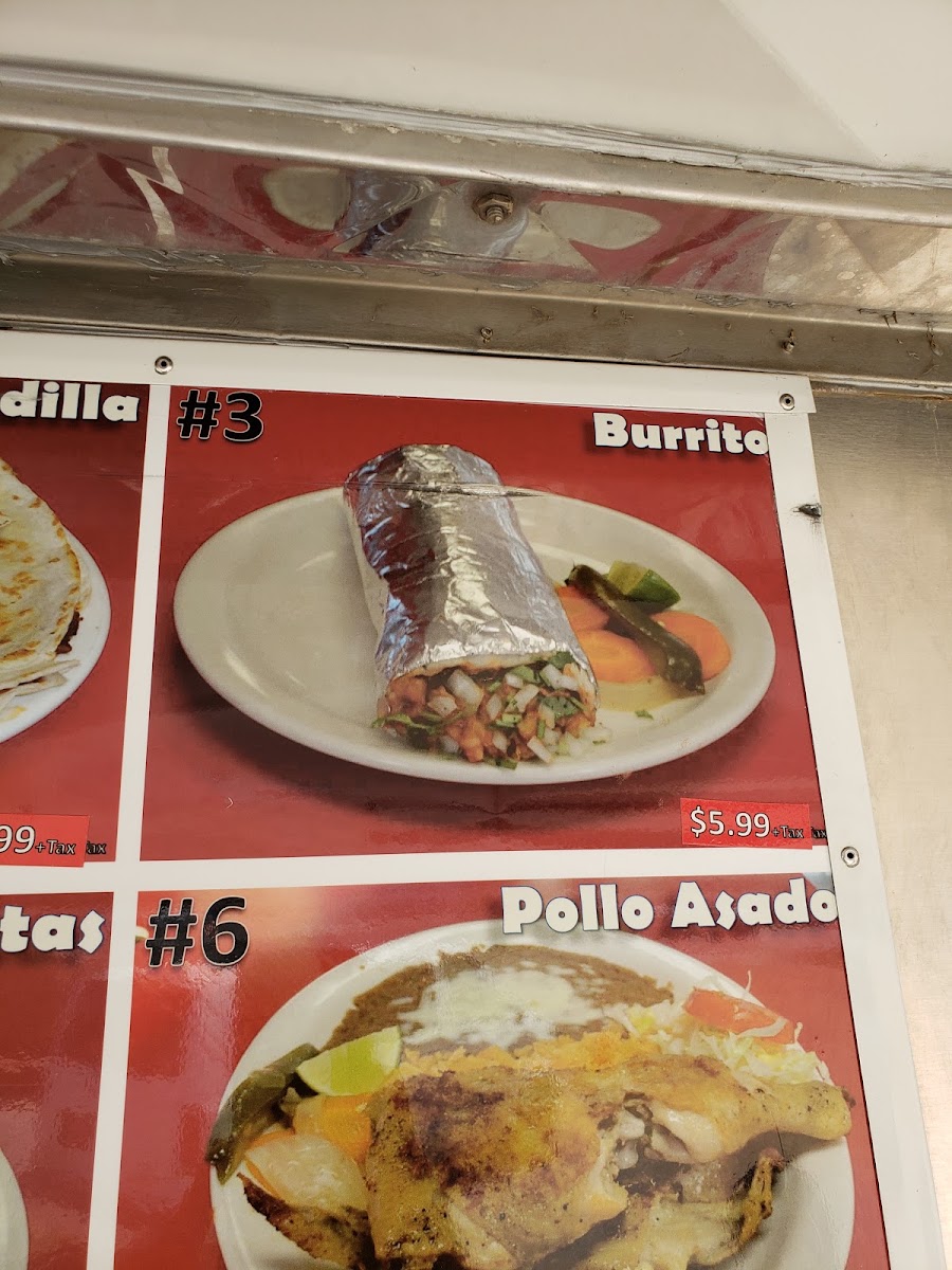 Taqueria El Cazador menu board