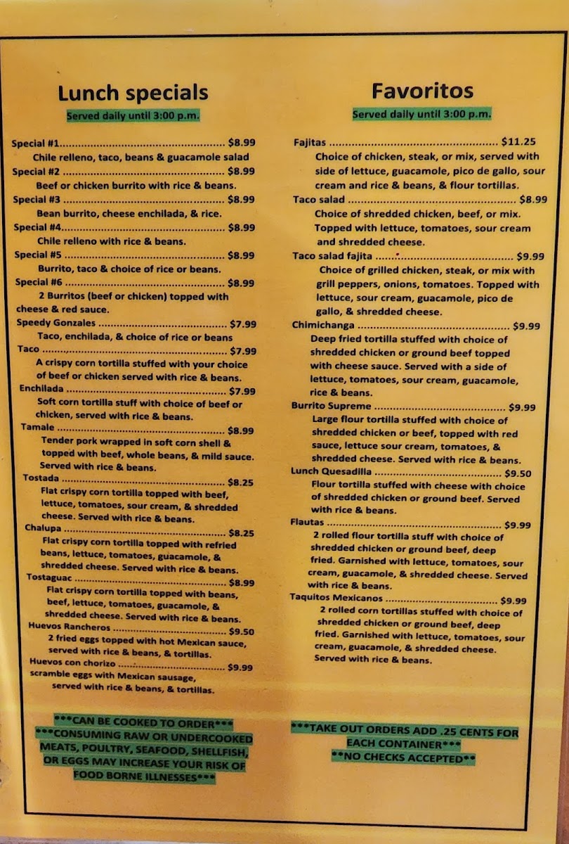 Little Mexico menu board