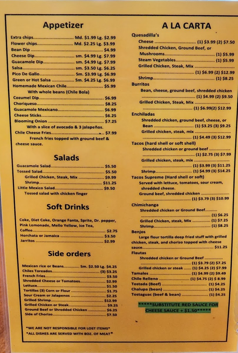 Little Mexico menu board