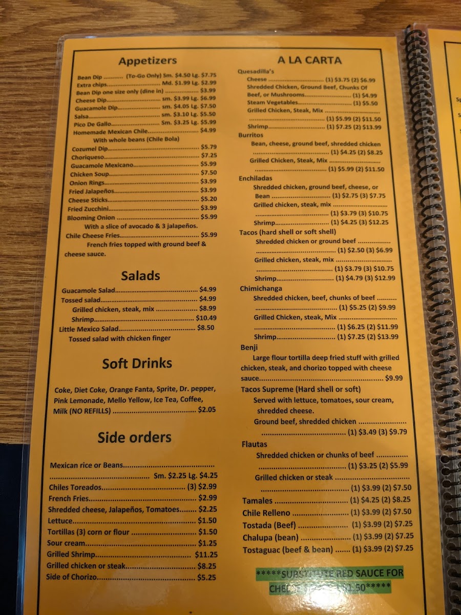 Little Mexico menu board