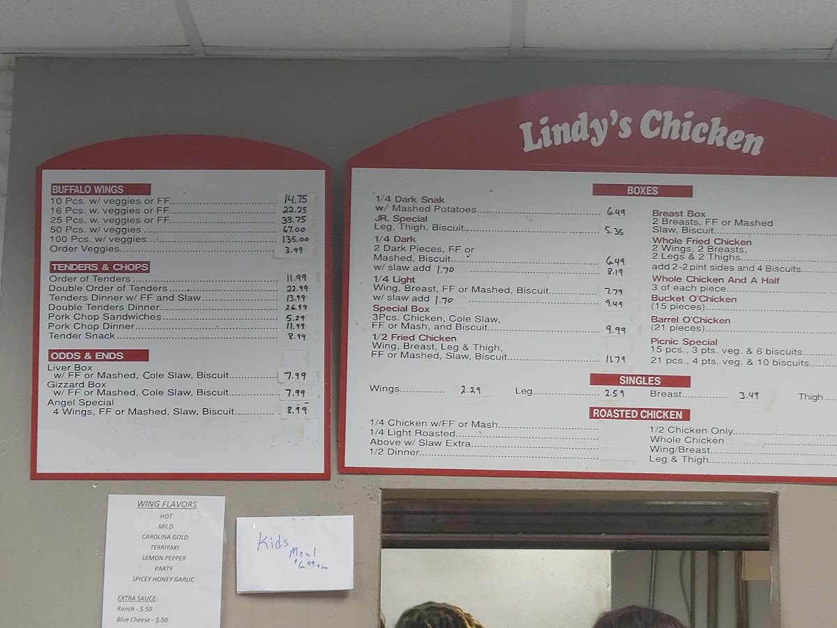 Lindy's Fried Chicken menu board