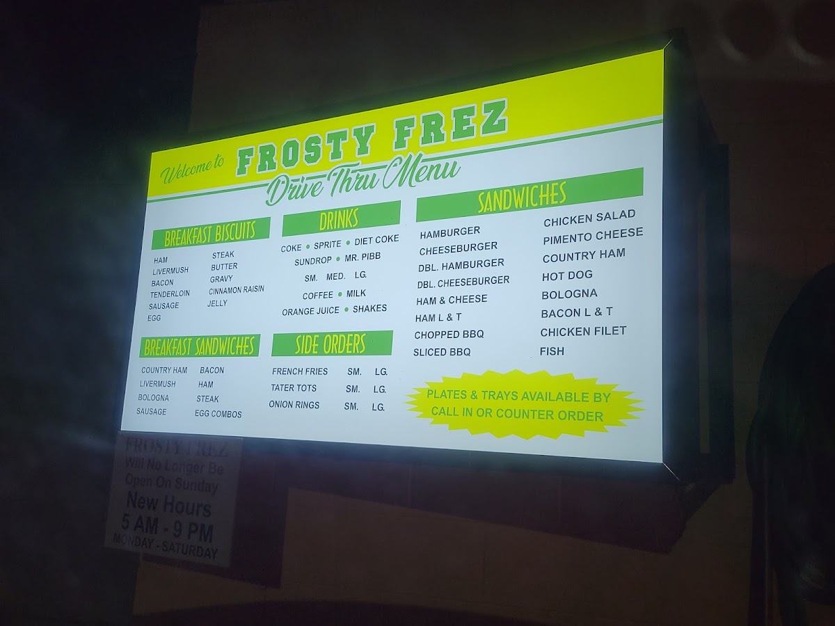 Frosty Frez menu board