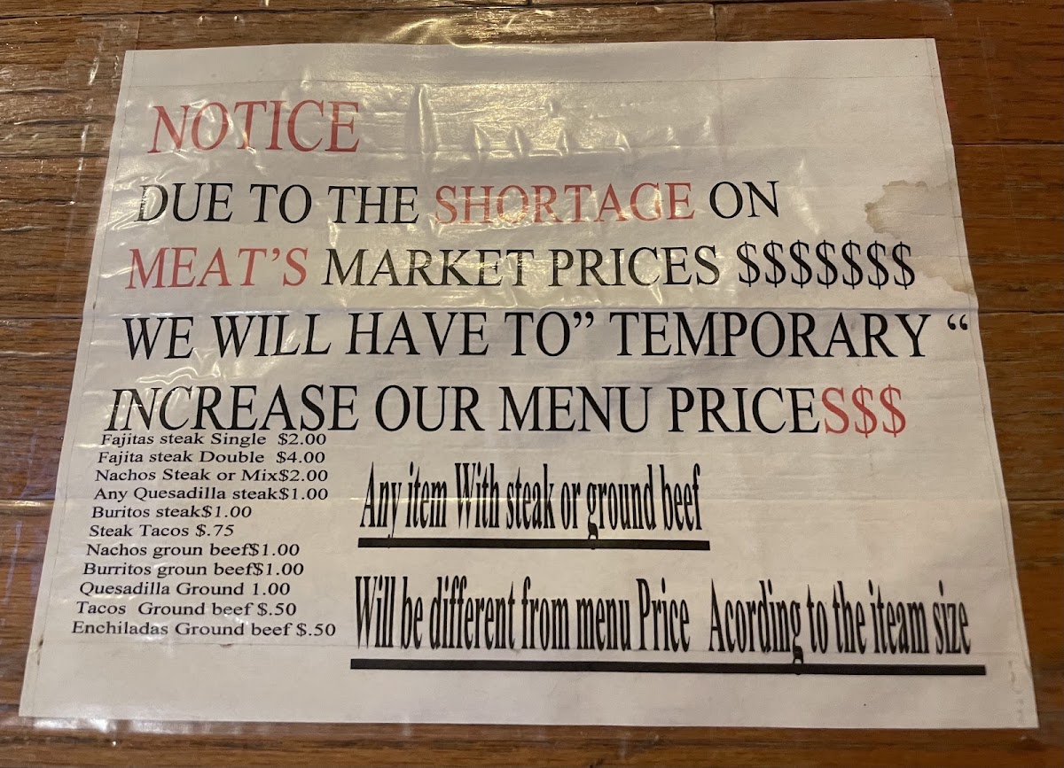 El Olmeca menu board