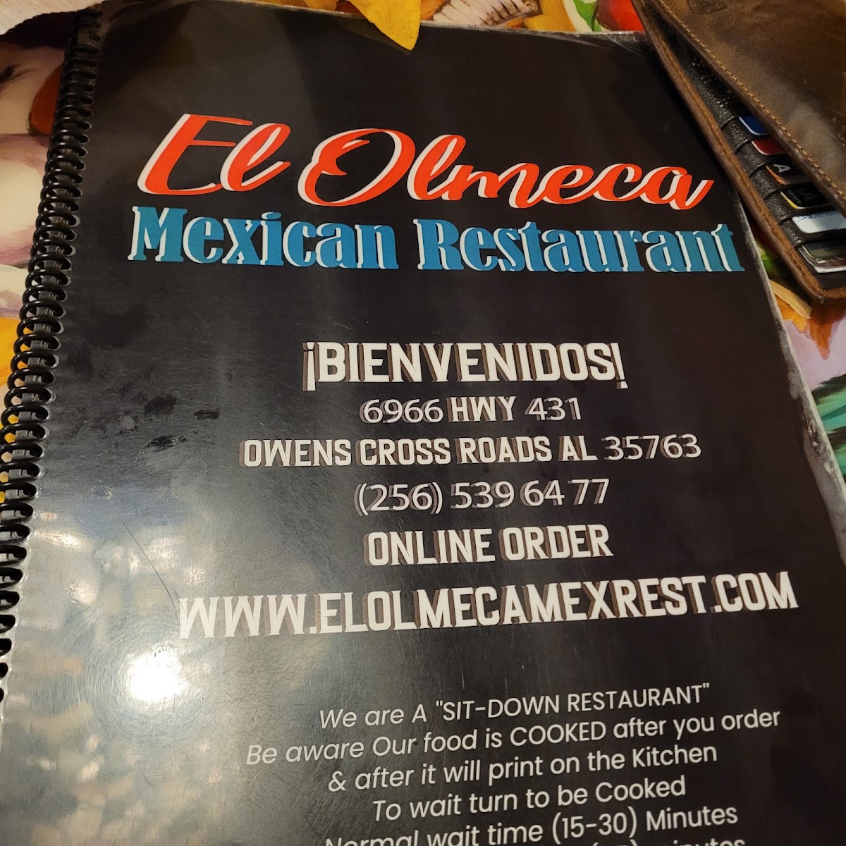 El Olmeca menu board