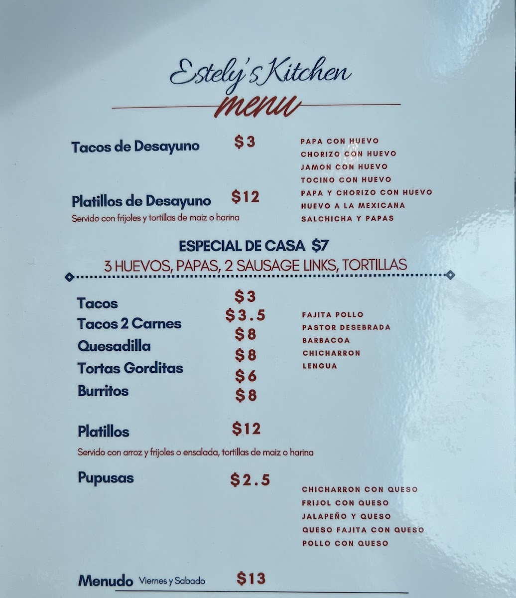 Estely's Kitchen menu board