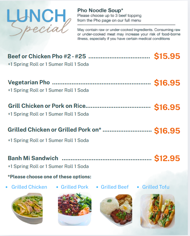 Pho Anh Duong - Annandale menu board