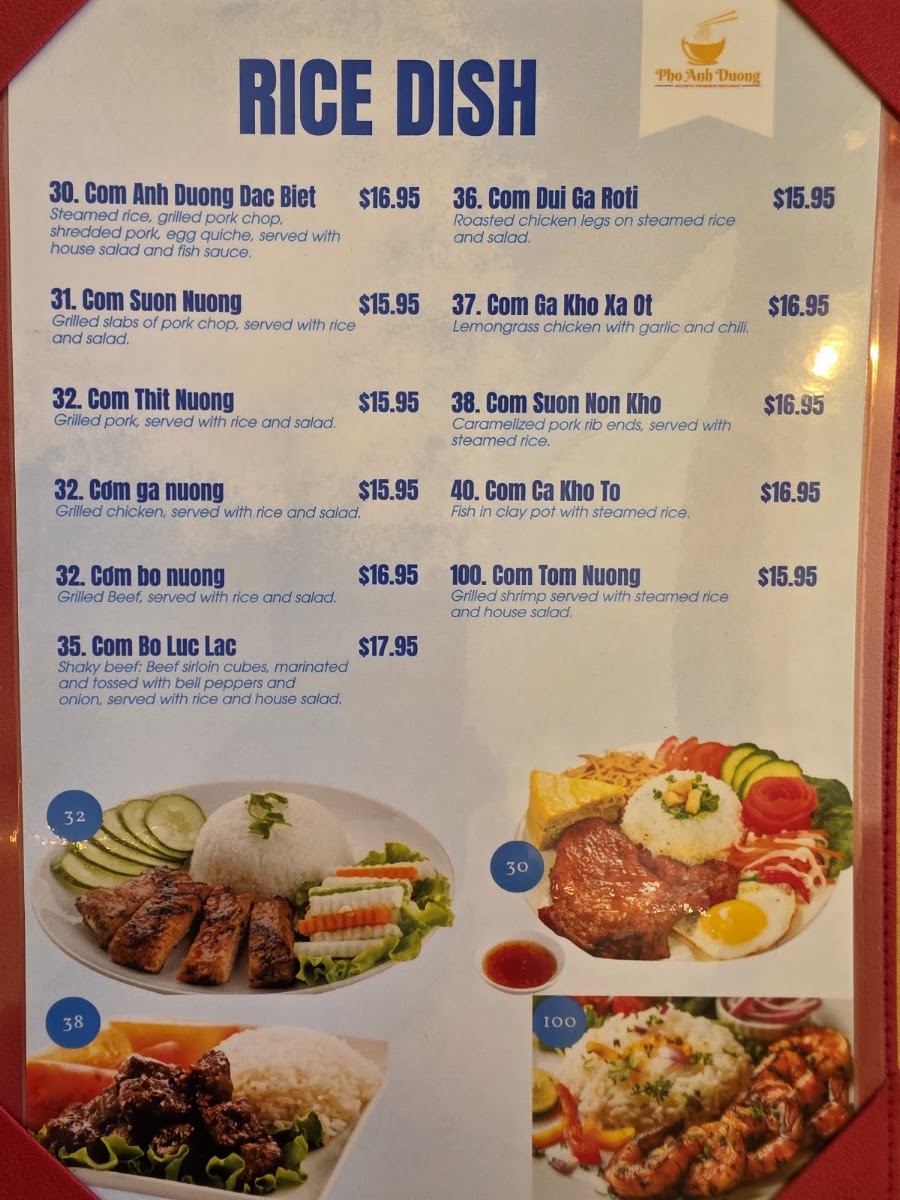 Pho Anh Duong - Annandale menu board