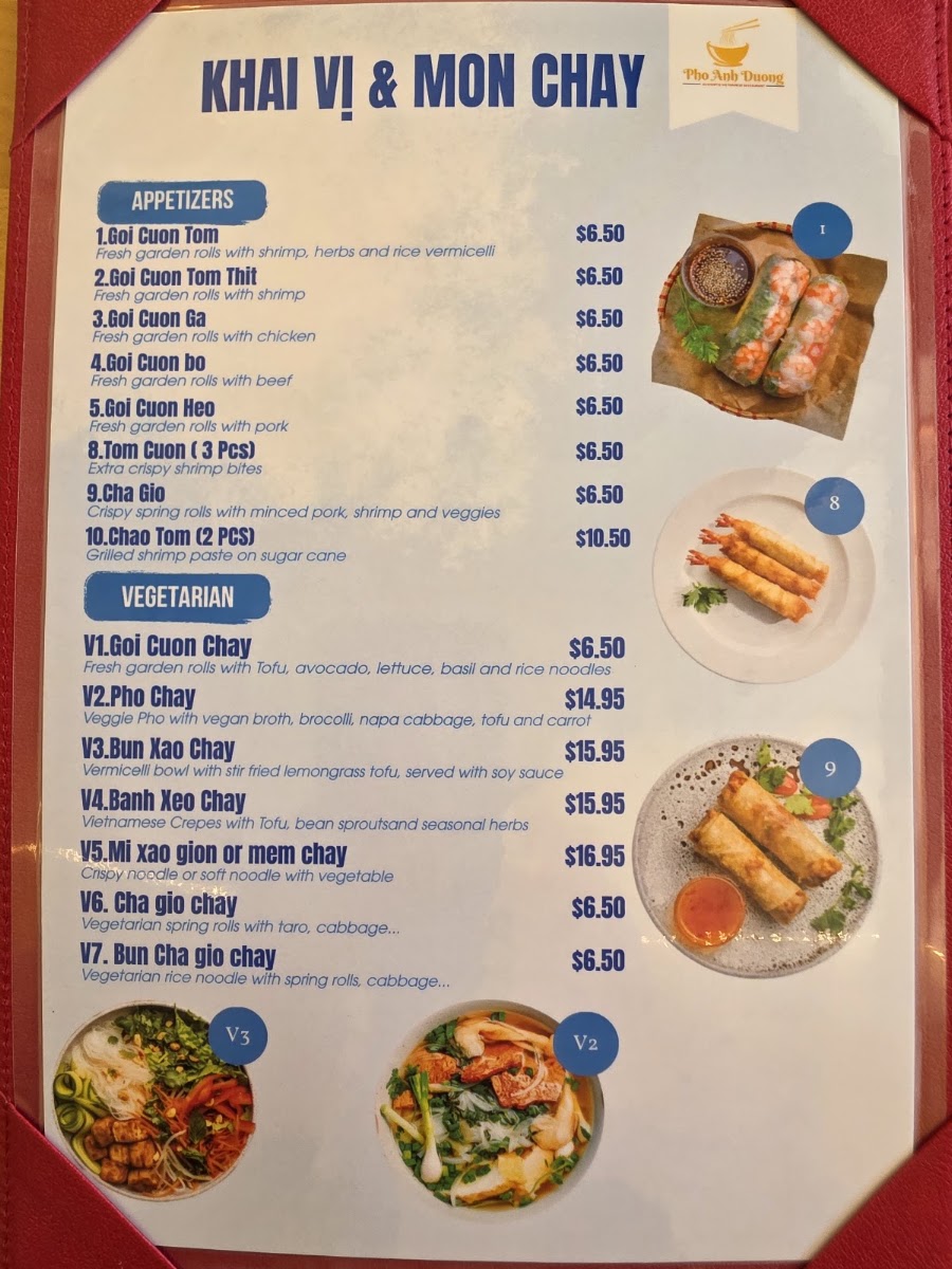 Pho Anh Duong - Annandale menu board