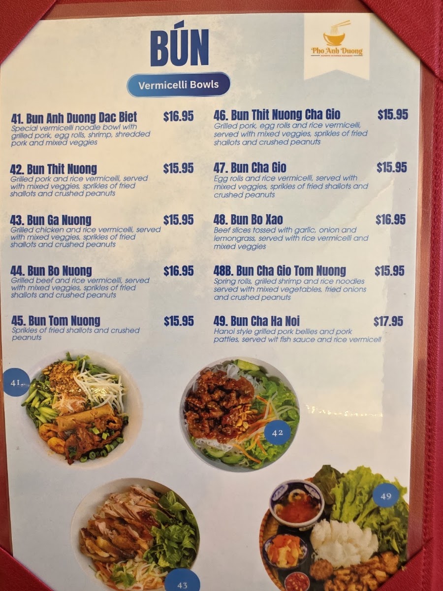 Pho Anh Duong - Annandale menu board