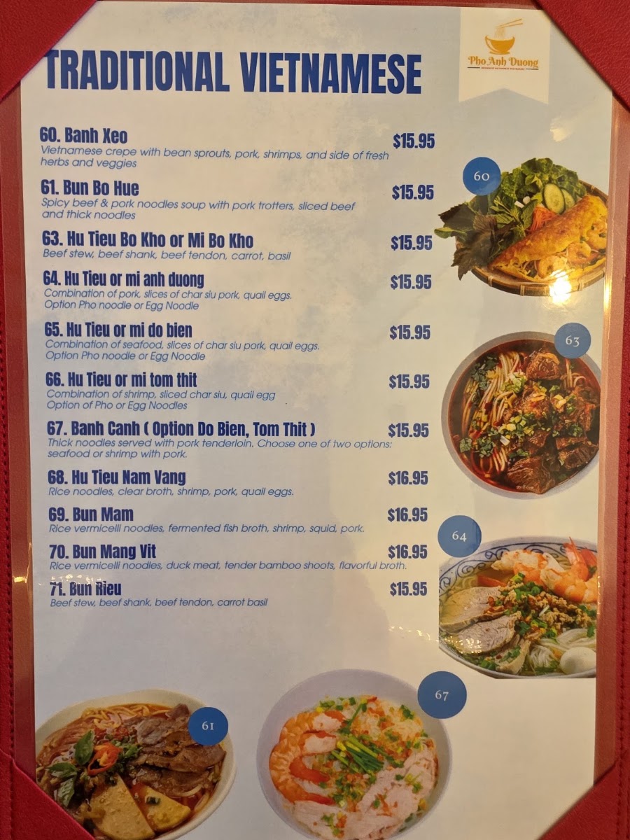 Pho Anh Duong - Annandale menu board
