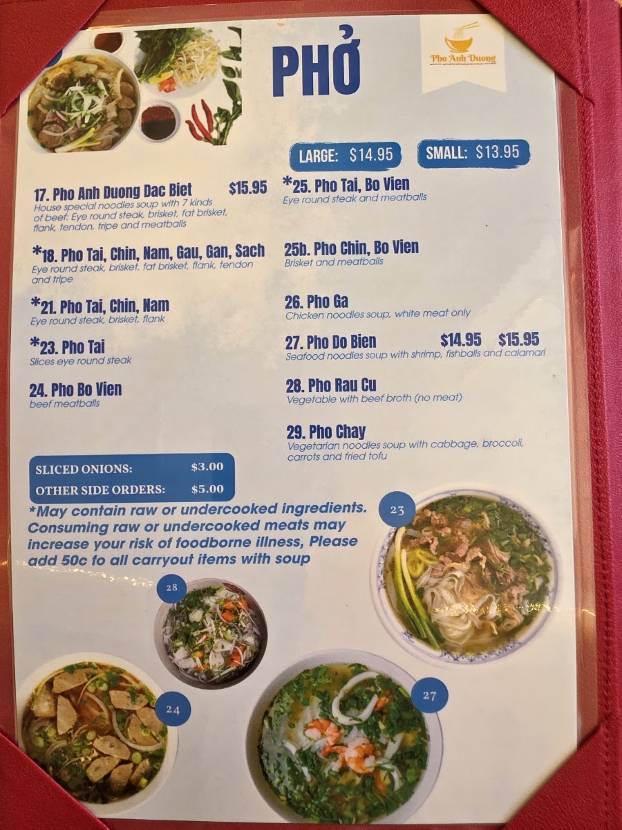 Pho Anh Duong - Annandale menu board