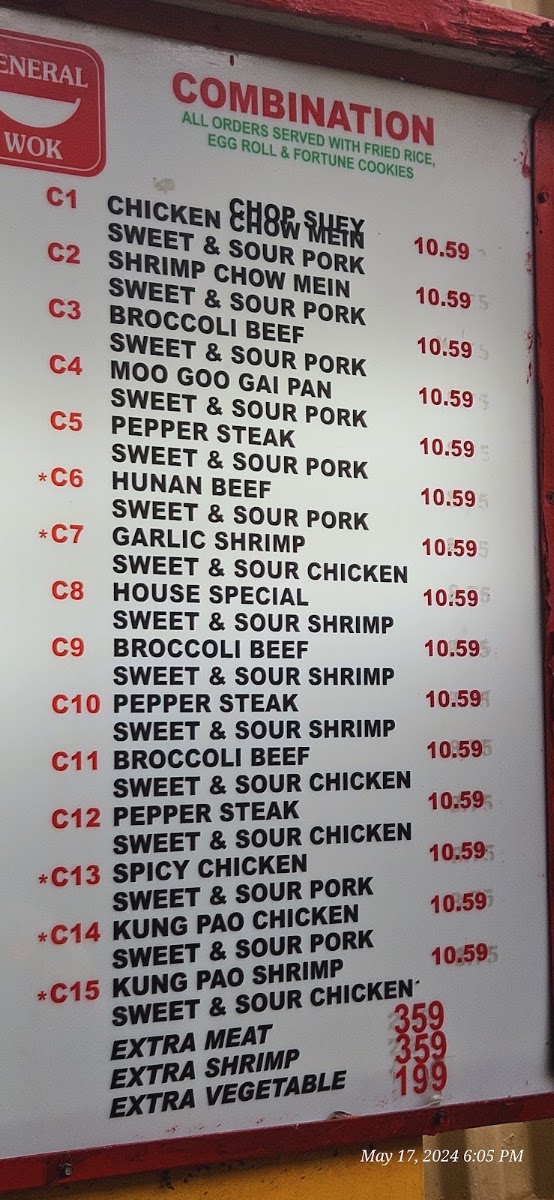 General Wok menu board