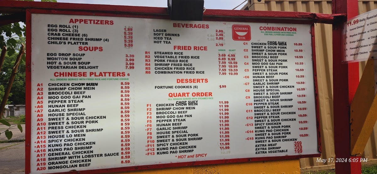 General Wok menu board