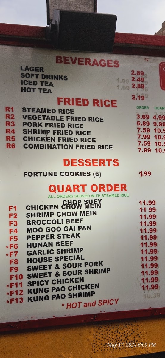 General Wok menu board