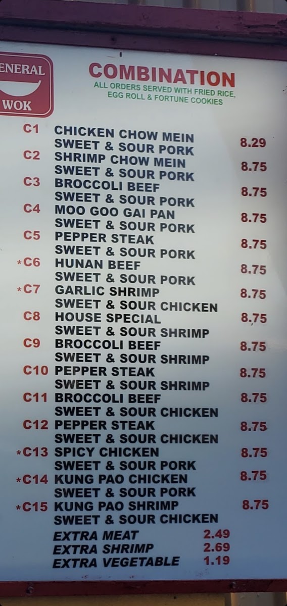 General Wok menu board