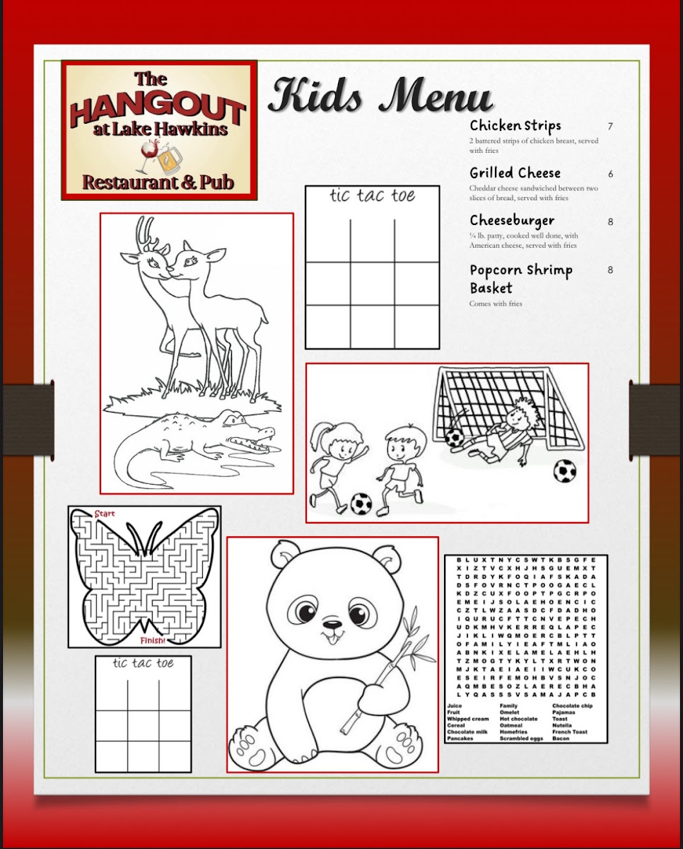 The Hangout at Lake Hawkins Restaurant & Pub menu board