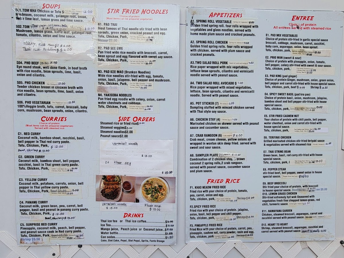 Khao Neaow Food Cart menu board