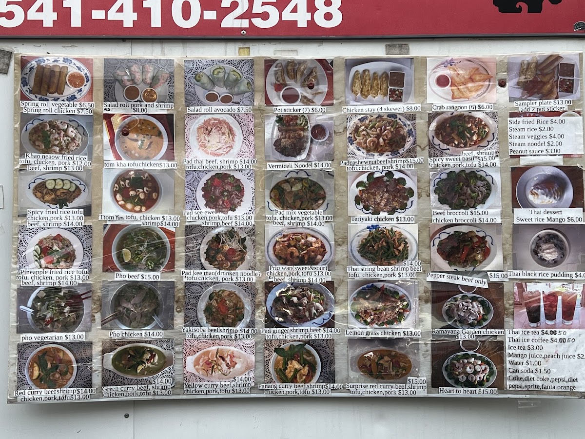 Khao Neaow Food Cart menu board