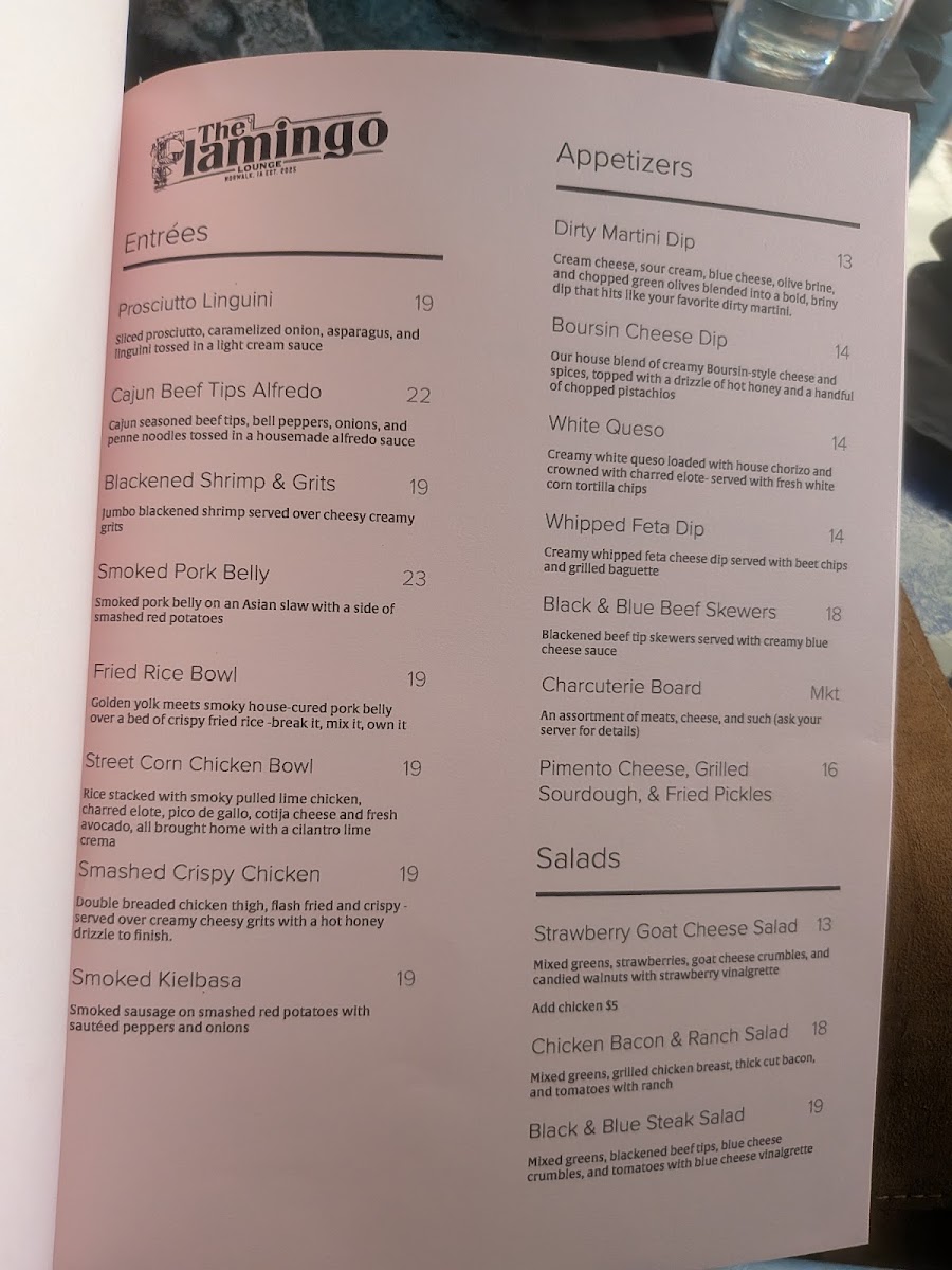 The Flamingo Lounge menu board