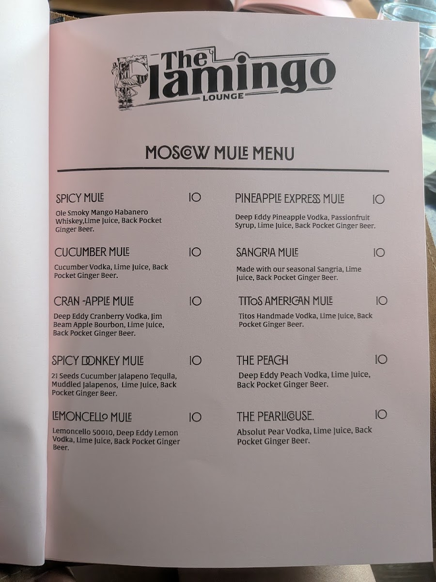 The Flamingo Lounge menu board